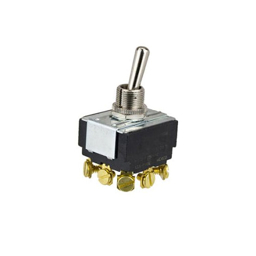 Techspan 35-140, Heavy Duty Toggle Switch, On-Off-On Circuit, Triple Pole/Double Throw (3PDT), 17A, Metal Bat Actuator, Screw Terminal