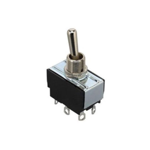 Techspan 35-154, Medium Duty Toggle Switch, On-(On) Circuit, Double Pole/Double Throw (DPDT), 6A, Metal Bat Actuator, Solder Terminal