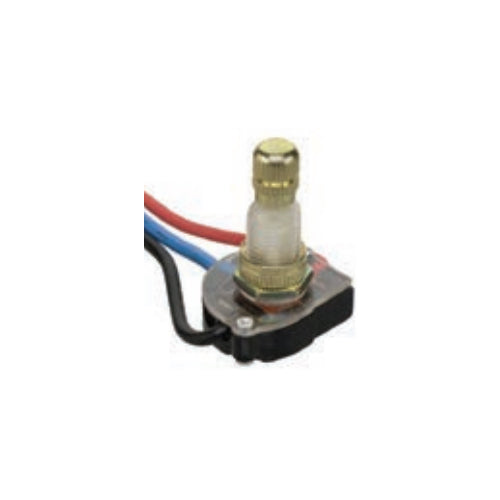 Techspan 35-1857, Rotary Switch, Single Pole/Triple Throw (SP3T), 6A, Off/On/On/On Action, Brass Knob Actuator, 6'' Wire Leads Terminal, Threaded Bushing Mounting