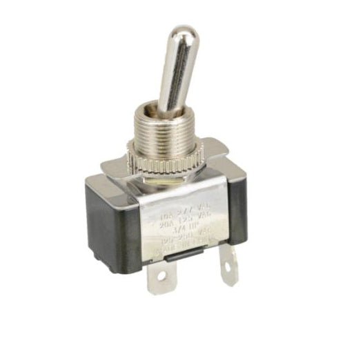 Techspan 35-3005, Heavy Duty Toggle Switch, On-Off Circuit, Single Pole/Single Throw (SPST), 20A, Brass Bat Actuator, Quick Connect Terminal