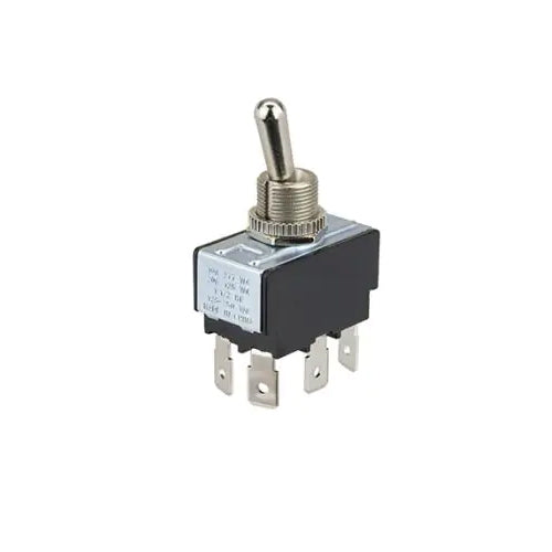 Techspan 35-3020, Heavy Duty Toggle Switch, On-On Circuit, Double Pole/Double Throw (DPDT), 20A, Brass Bat Actuator, Quick Connect Terminal