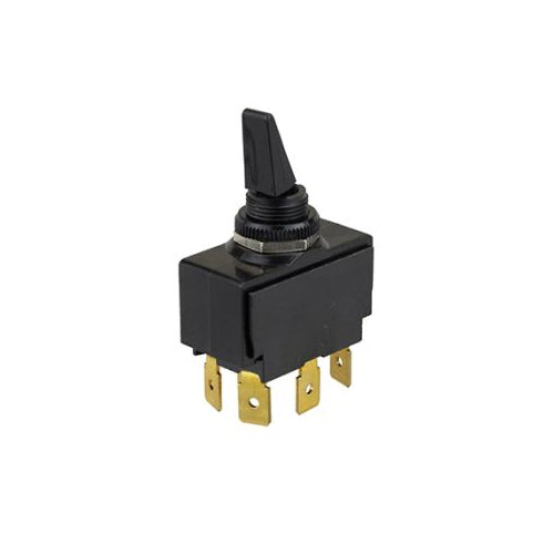 Techspan 35-3156, Medium Duty Toggle Switch, On-On Circuit, Double Pole/Double Throw (DPDT), 20A, Black Nylon Paddle Actuator, Quick Connect Terminal