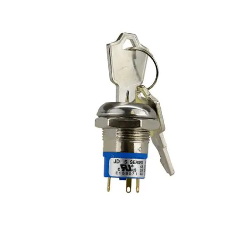 Techspan 35-3190, Keylock Switch, Single Pole/Double Throw (SPDT), On/On Action, 4A, 90º Index, 4 Tumbler with Detent, 2 Position Key Removal, Solder Lug Terminal