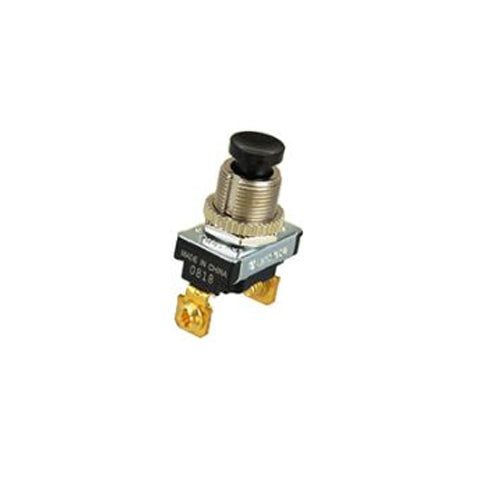Techspan 35-3457, Standard Push Button Switch, Off-(On) Circuit, Normally Open (NO), Single Pole/Single Throw (SPST), 6A, Black Plastic Actuator, Screw Terminal