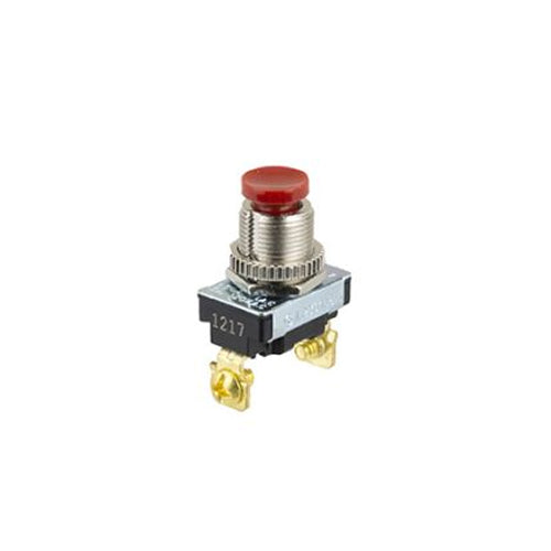 Techspan 35-3458, Standard Push Button Switch, (Off)-On Circuit, Normally Closed (NC), Single Pole/Single Throw (SPST), 3A, Red Plastic Actuator, Screw Terminal