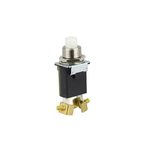 Techspan 35-3471, Miniature Push Button Switch, (On)-Off Circuit, Normally Open (NO), Single Pole/Single Throw (SPST), 2A, White Round Button Actuator, Screw Terminal