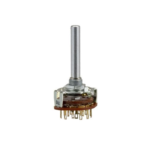 Techspan 35-379, Shaft Solder for Rotary Switches, 0.3 Amps, 125 VAC/30VDC, 4 Positions, 3 Poles, 30º Index, 1/4'' Metal Actuator, Solder Eyelet Terminal