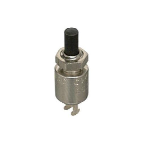 Techspan 35-400, Mini Push Button Switch, (Off)-On Circuit, Normally Open (NO), Single Pole/Single Throw (SPST), 0.5A, Black Plunger Actuator, Solder Lug Terminal
