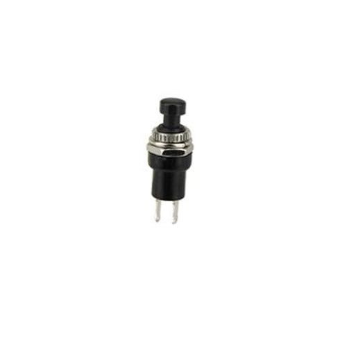 Techspan 35-401, Mini Push Button Switch, (Off)-On Circuit, Normally Open (NO), Single Pole/Single Throw (SPST), 1A, Black Round Cap Actuator, Solder Eyelet Terminal