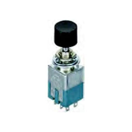 Techspan 35-406, Mini Push Button Switch, On-Off Circuit, Single Pole/Single Throw (SPST), 3A, Black Round Cap Actuator, Solder Eyelet Terminal