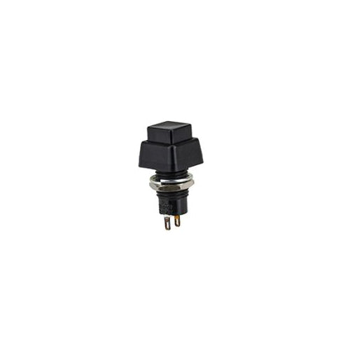 Techspan 35-412, Mini Push Button Switch, (Off)-On Circuit, Normally Open (NO), Single Pole/Single Throw (SPST), 3A, Black Rectangle Button Actuator, Solder Eyelet Terminal