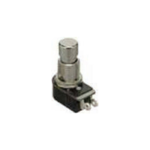 Techspan 35-432, Standard Push Button Switch, On-(Off) Circuit, Normally Closed (NC), Single Pole/Single Throw (SPST), 6A, Chrome Metal Actuator, Solder Eyelet Terminal