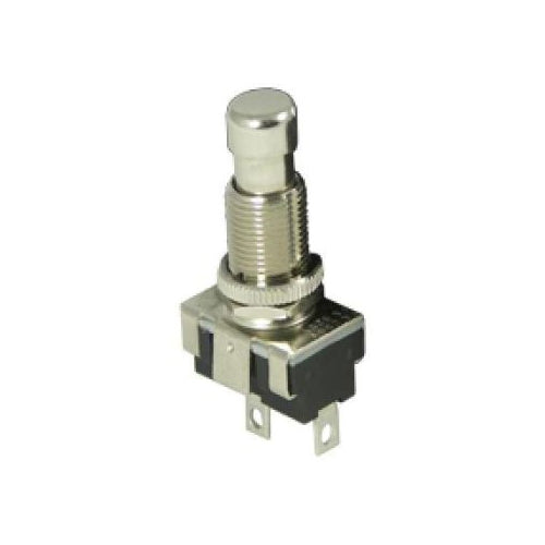Techspan 35-448, Standard Push Button Switch, On-Off Circuit, Single Pole/Single Throw (SPST), 6A, Chrome Metal Actuator, Solder Eyelet Terminal