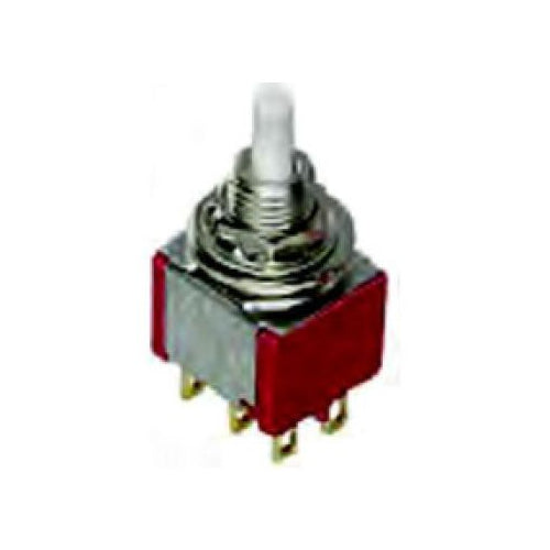 Techspan 35-451, Mini Push Button Switch, On-(On) Circuit, Double Pole/Double Throw (DPDT), 1A 120VAC/28VDC, White Pin Actuator, Solder Eyelet Terminal