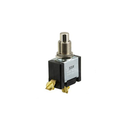 Techspan 35-458, Standard Push Button Switch, On-Off Circuit, Single Pole/Single Throw (SPST), 15A, Chrome Metal Actuator, Screw Terminal
