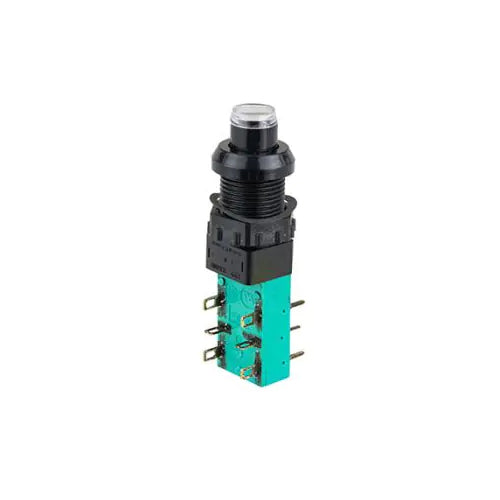 Techspan 35-490, Standard Push Button Switch, On-Off Circuit, Double Pole/Double Throw (DPDT), Alternate Action, 8A, Orange Actuator, PCB/Solder Lug Terminal