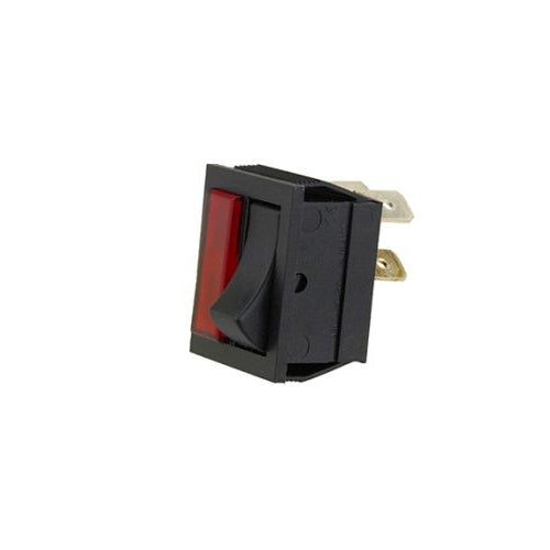 Techspan 35-621, Lighted Appliance Rocker Switch, On-Off Circuit, Single Pole/Single Throw (SPST), 16A, Black w/Red Lens Actuator