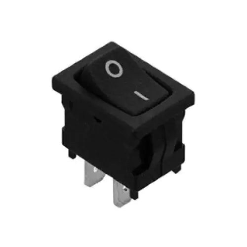 Techspan 35-642, Miniature Rocker Switch, On-Off Circuit, Single Pole/Single Throw (SPST), 10A, Black Plastic Actuator, White Imprinting, Quick Connect Terminal