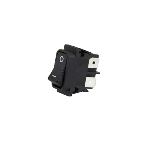 Techspan 35-643, Miniature Rocker Switch, On-Off Circuit, Double Pole/Single Throw (DPST), 16A, Black Plastic Actuator, White Imprinting, Quick Connect Terminal