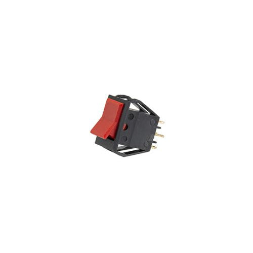 Techspan 35-676, Miniature Rocker Switch, On-Off-On Circuit, Double Pole/Double Throw (DPDT), 8A, Red Plastic Actuator, Solder Lug Terminal
