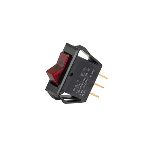 Techspan 35-689, Lighted Appliance Rocker Switch, On-Off Circuit, Single Pole/Single Throw (SPST), 15A, Lighted Red Actuator