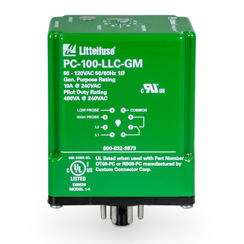 Littelfuse PC-100-LLC-GM, PC Series, Liquid Level Control Relay, 95-120Vac, Compatible with Gems' series 16M