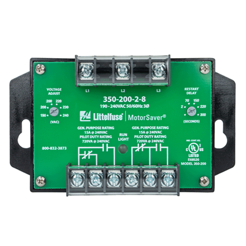 Littelfuse 35020028, 350 Series, 3-phase voltage/phase monitor, Voltage Asymmetry, Voltage Sensing AC 190 ~ 240VAC, DPDT (2 Form C)
