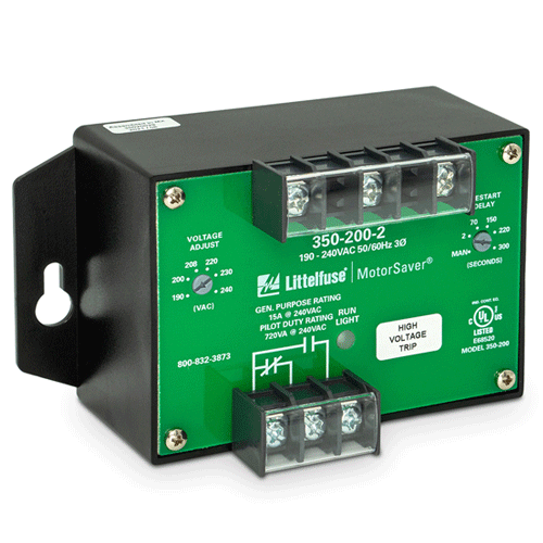 Littelfuse 3502002, 350 Series, 3-phase voltage/phase monitor, Voltage Asymmetry, Voltage Sensing AC 190 ~ 240VAC, SPDT (1 Form C)