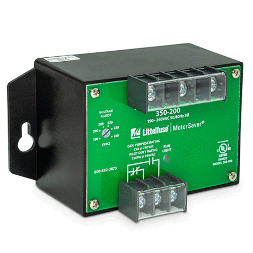 Littelfuse 350200, 350 Series, 3-phase voltage/phase monitor, Voltage Asymmetry, Voltage Sensing AC 190 ~ 240VAC, SPDT (1 Form C)