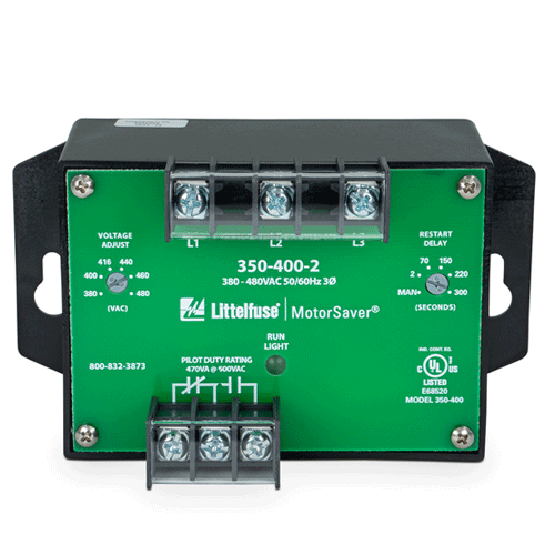 Littelfuse 35040029, 350 Series, 3-phase voltage/phase monitor, Voltage Asymmetry, Voltage Sensing AC 380 ~ 480VAC, SPDT (1 Form C)