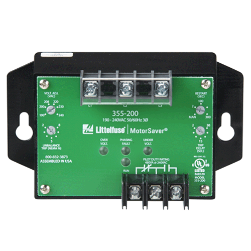 Littelfuse 355200, 355 Series, 3-Phase Voltage/Phase Monitor, Voltage Asymmetry, Voltage Sensing AC 190 ~ 240VAC, SPDT (1 Form C)