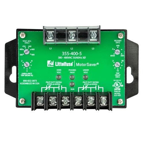Littelfuse 3554005, 355 Series, 3-Phase Voltage/Phase Monitor, Voltage Asymmetry, Voltage Sensing AC 380 ~ 480VAC, DPDT (2 Form C)
