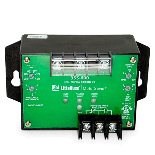 Littelfuse 355600, 355 Series, 3-Phase Voltage/Phase Monitor, Voltage Asymmetry, Voltage Sensing AC 475 ~ 600VAC, SPDT (1 Form C)
