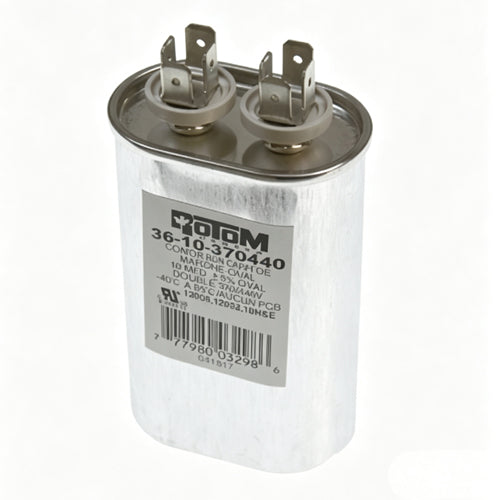 Rotom 36-10-370440, 12008, 12032, Oval Run Capacitor, 10 MFD, 370/440 Volt, 2.03'' W x 1.24'' D x 3.15'' H