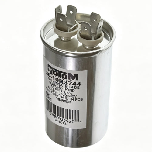 Rotom 36-10R3744, Round Run Capacitor, 10 MFD, 370/440 Volt, 1.65'' Diameter, 2.78'' Height