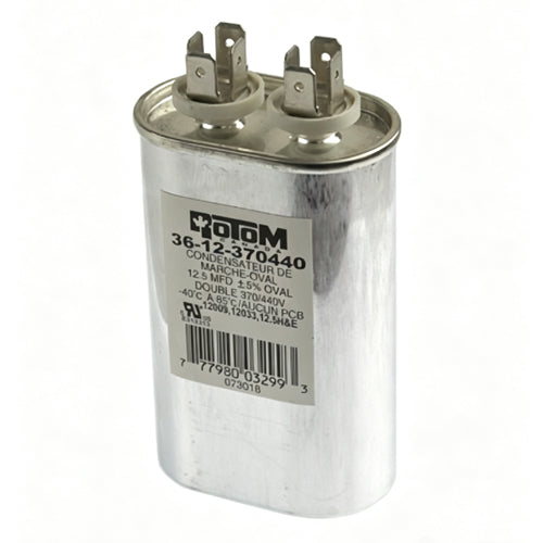 Rotom 36-12-370440, 12009, 12033, Oval Run Capacitor, 12.5 MFD, 370/440 Volt, 2.03'' W x 1.24'' D x 3.15'' H