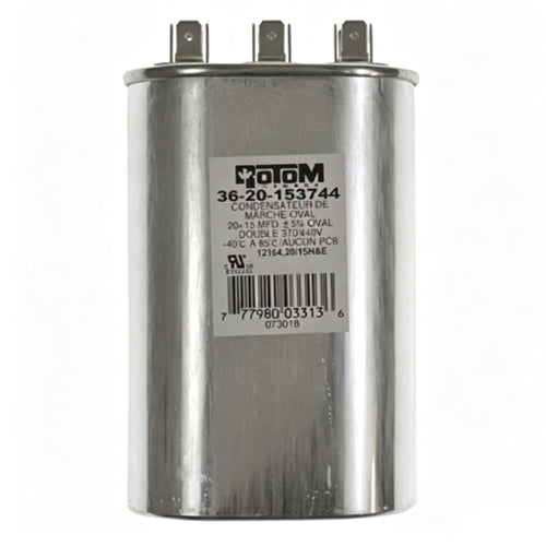 Rotom 36-20-153744, 12164, Oval Run Capacitor, 20/15 MFD, 370/440 Volt, 2.8'' W x 1.77'' D x 3.55'' H