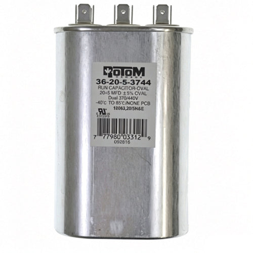 Rotom 36-20-5-3744, 12063, Oval Run Capacitor, 20/5 MFD, 370/440 Volt, 2.8'' W x 1.77'' D x 3.15'' H