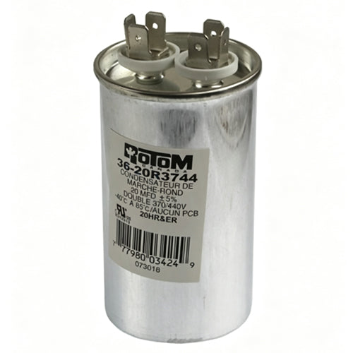 Rotom 36-20R3744, Round Run Capacitor, 20 MFD, 370/440 Volt, 1.78'' Diameter, 3.15'' Height