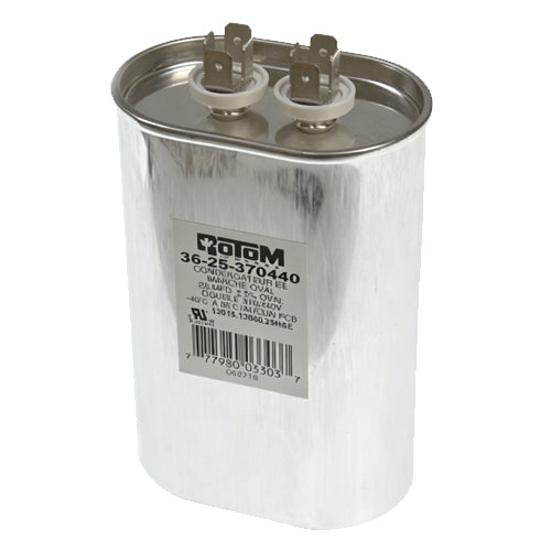 Rotom 36-25-370440, 12015, 12040, Oval Run Capacitor, 25 MFD, 370/440 Volt, 2.8'' W x 1.77'' D x 3.15'' H