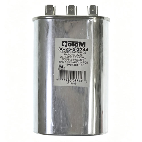 Rotom 36-25-5-3744, 12066, Oval Run Capacitor, 25/5 MFD, 370/440 Volt, 2.8'' W x 1.77'' D x 3.15'' H