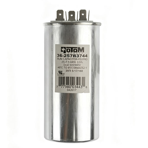 Rotom 36-257R3744, Round Run Capacitor, 25/7.5 MFD, 370/440 Volt, 1.97'' Diameter, 4.16'' Height