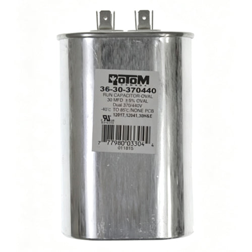Rotom 36-30-370440, 12017, 12041, Oval Run Capacitor, 30 MFD, 370/440 Volt, 2.8'' W x 1.77'' D x 3.55'' H