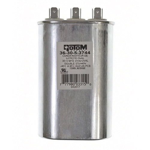 Rotom 36-30-5-3744, 12069, Oval Run Capacitor, 30/5 MFD, 370/440 Volt, 2.8'' W x 1.77'' D x 3.94'' H
