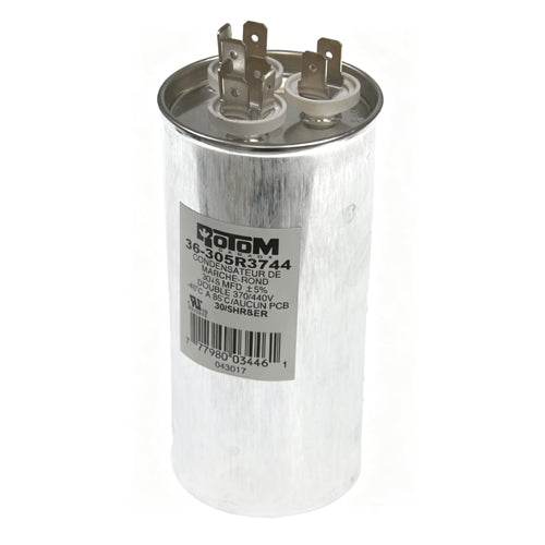 Rotom 36-305R3744, Round Run Capacitor, 30/5 MFD, 370/440 Volt, 1.97'' Diameter, 4.16'' Height