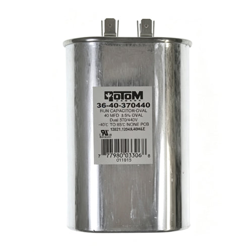 Rotom 36-40-370440, 12021, 12031, Oval Run Capacitor, 40 MFD, 370/440 Volt, 2.8'' W x 1.77'' D x 3.55'' H