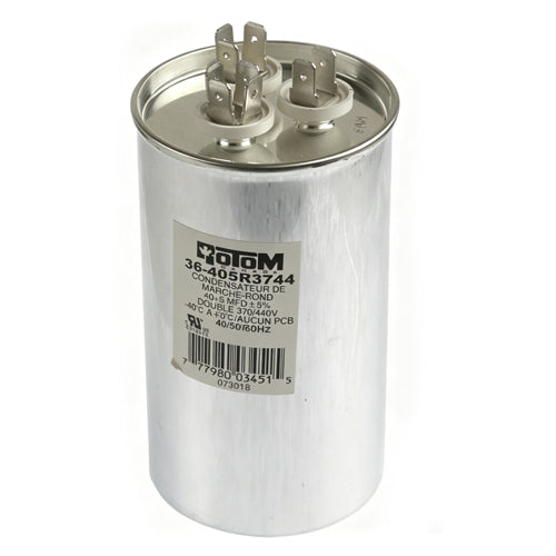 Rotom 36-405R3744, Round Run Capacitor, 40/5 MFD, 370/440 Volt, 2.36'' Diameter, 4.72'' Height