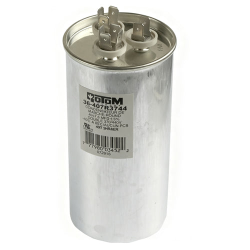 Rotom 36-407R3744, Round Run Capacitor, 40/7.5 MFD, 370/440 Volt, 2.36'' Diameter, 4.72'' Height