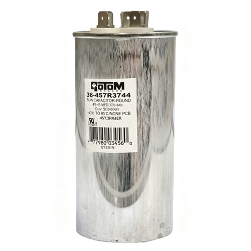 Rotom 36-457R3744, Round Run Capacitor, 45/7.5 MFD, 370/440 Volt, 2.36'' Diameter, 4.71'' Height
