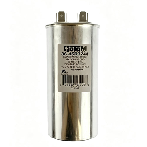 Rotom 36-45R3744, Round Run Capacitor, 45 MFD, 370/440 Volt, 2'' Diameter, 4.33'' Height